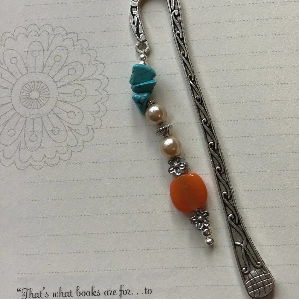 Tibetan Metal Bookmark Celtic Engraved Beaded Hook Bookmark
